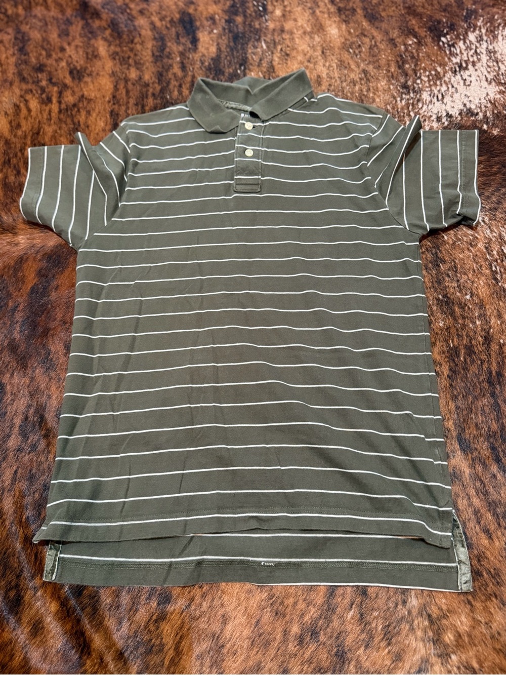 Vintage Y2K No Boundaries Olive Green W White Stripes Classic Polo Shirt Sz m